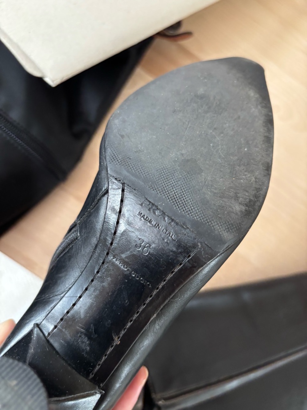 Prada Black Seta Calf Leather Knee High Boots Kitten Heel EU 36 US 6 Pointed Toe - Picture 16 of 16